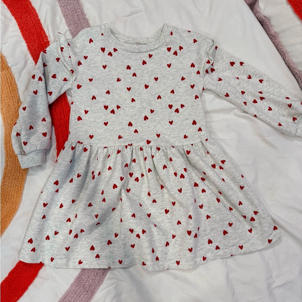 Carter's Gray Dress with Red Heart Pattern